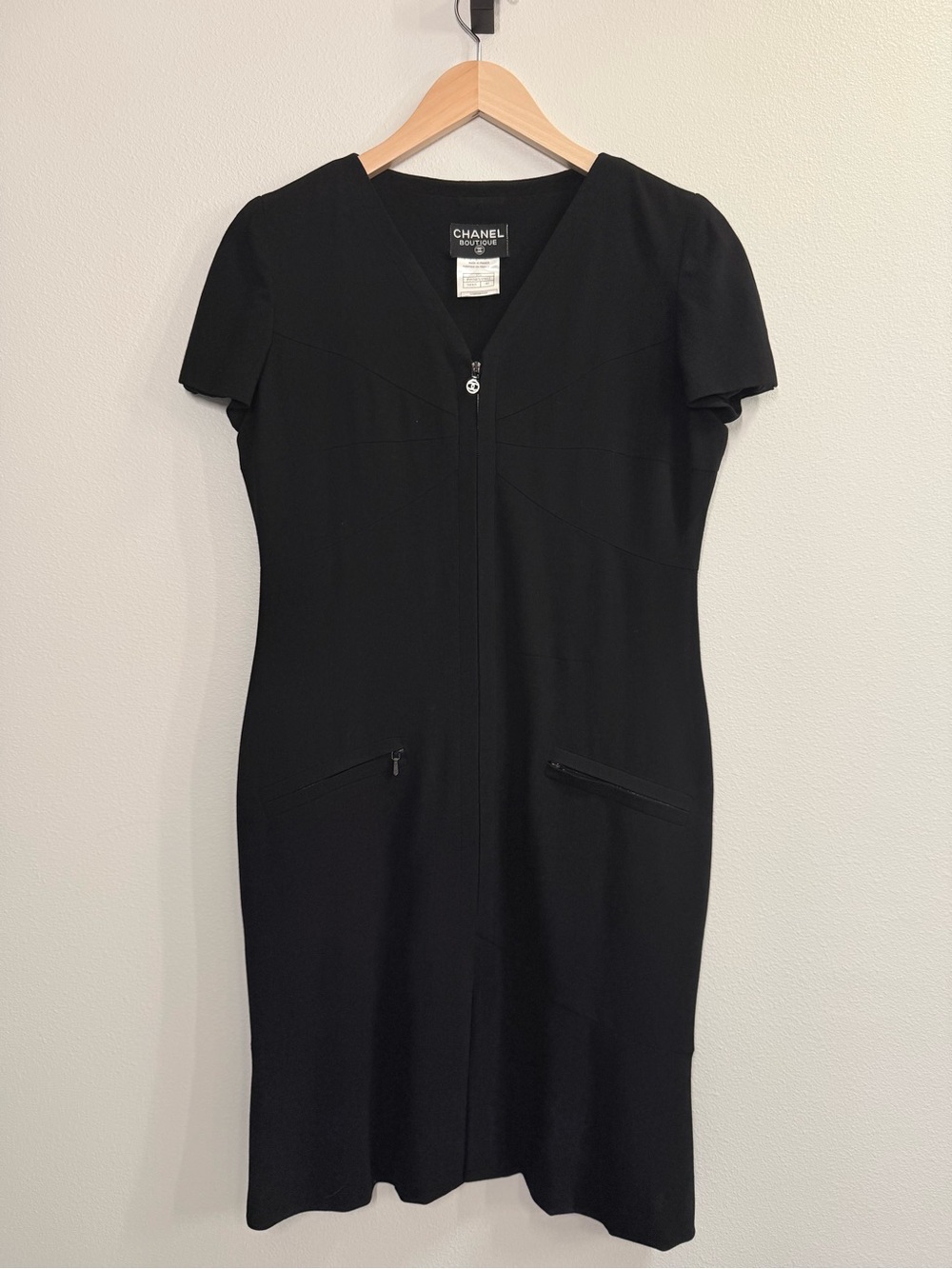 Vintage Chanel Black Short-Sleeve Zip-Front Dress